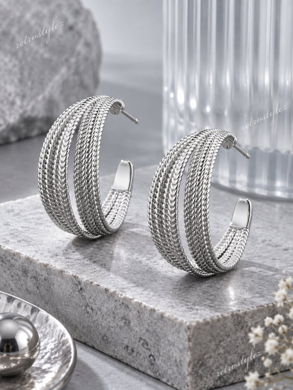 18K White Gold Womens Small Braided Hoop Earrings New 18 K Silver Hoops Jewelry